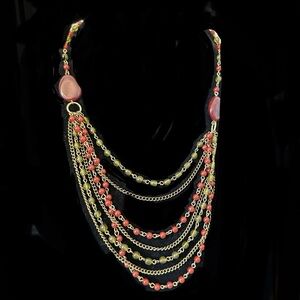 Elegant Gold and Red Beaded Necklace